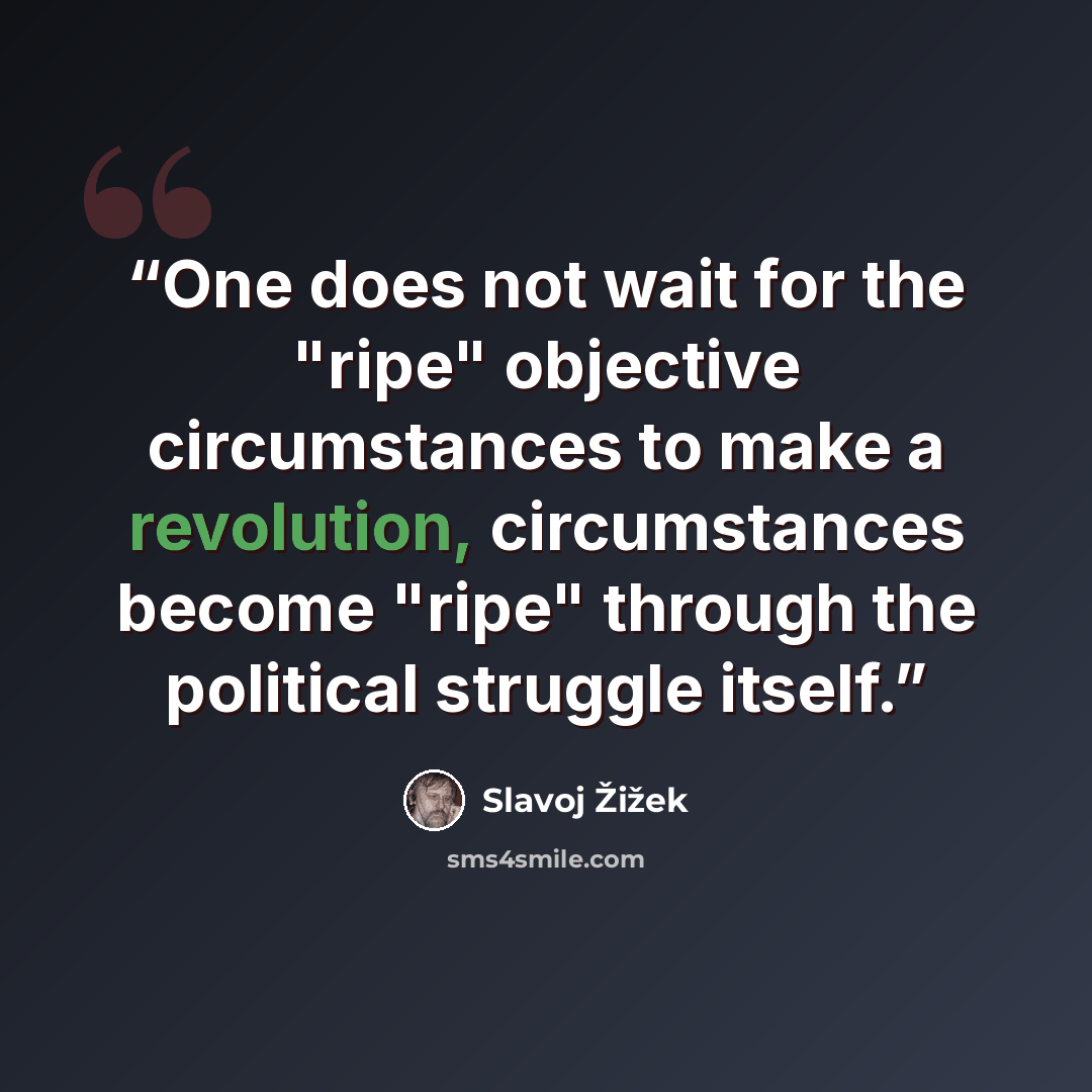 “One does not wait for the "ripe" objective circumstances to make a revolution, circumstances become "ripe" through the political struggle itself.” quote by Slavoj Žižek