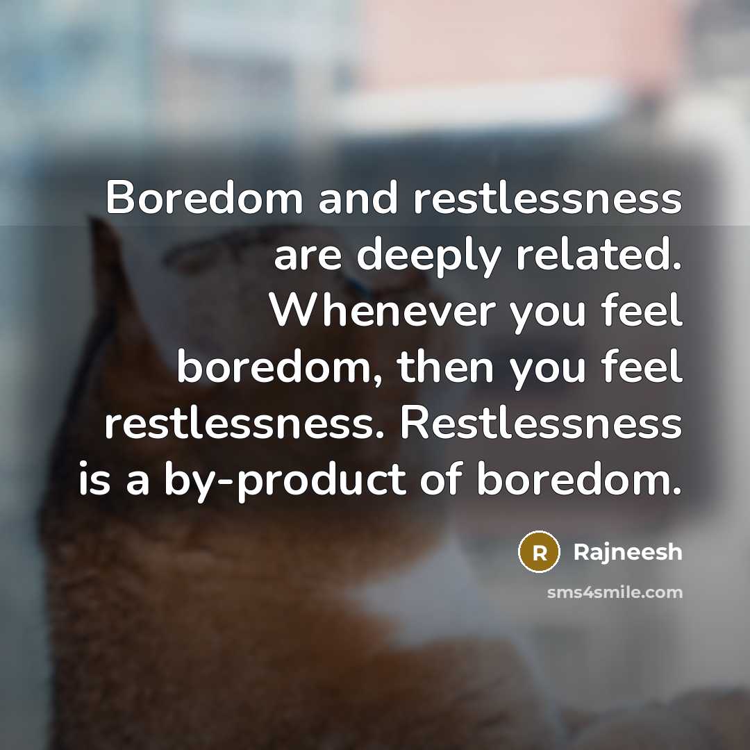 “Boredom and restlessness are deeply related. Whenever you feel boredom, then you feel restlessness. Restlessness is a by-product of boredom.” quote by Rajneesh