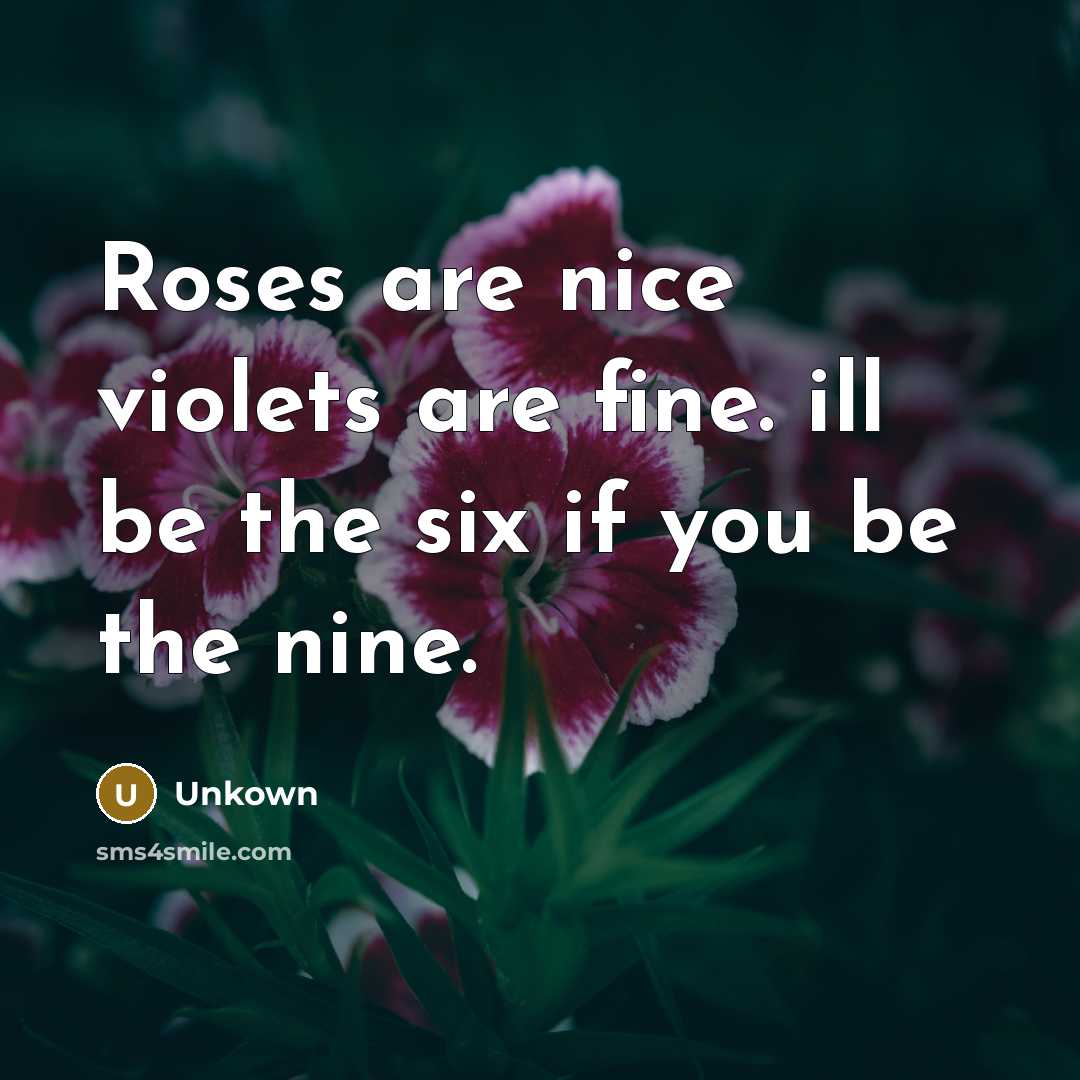 “Roses are nice violets are fine. ill be the six if you be the nine.” quote by Unkown