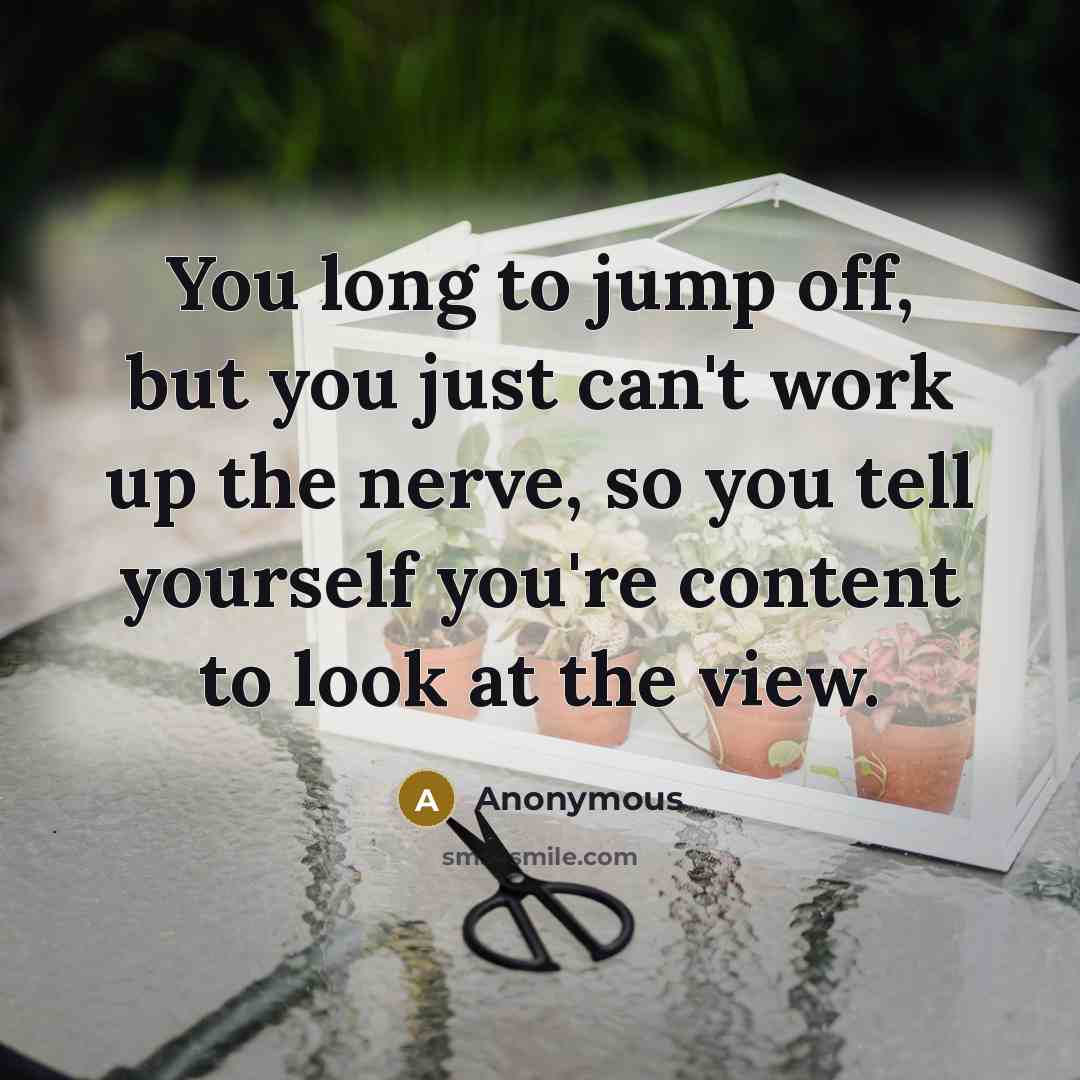 “You long to jump off, but you just can't work up the nerve, so you tell yourself you're content to look at the view.” quote by Anonymous