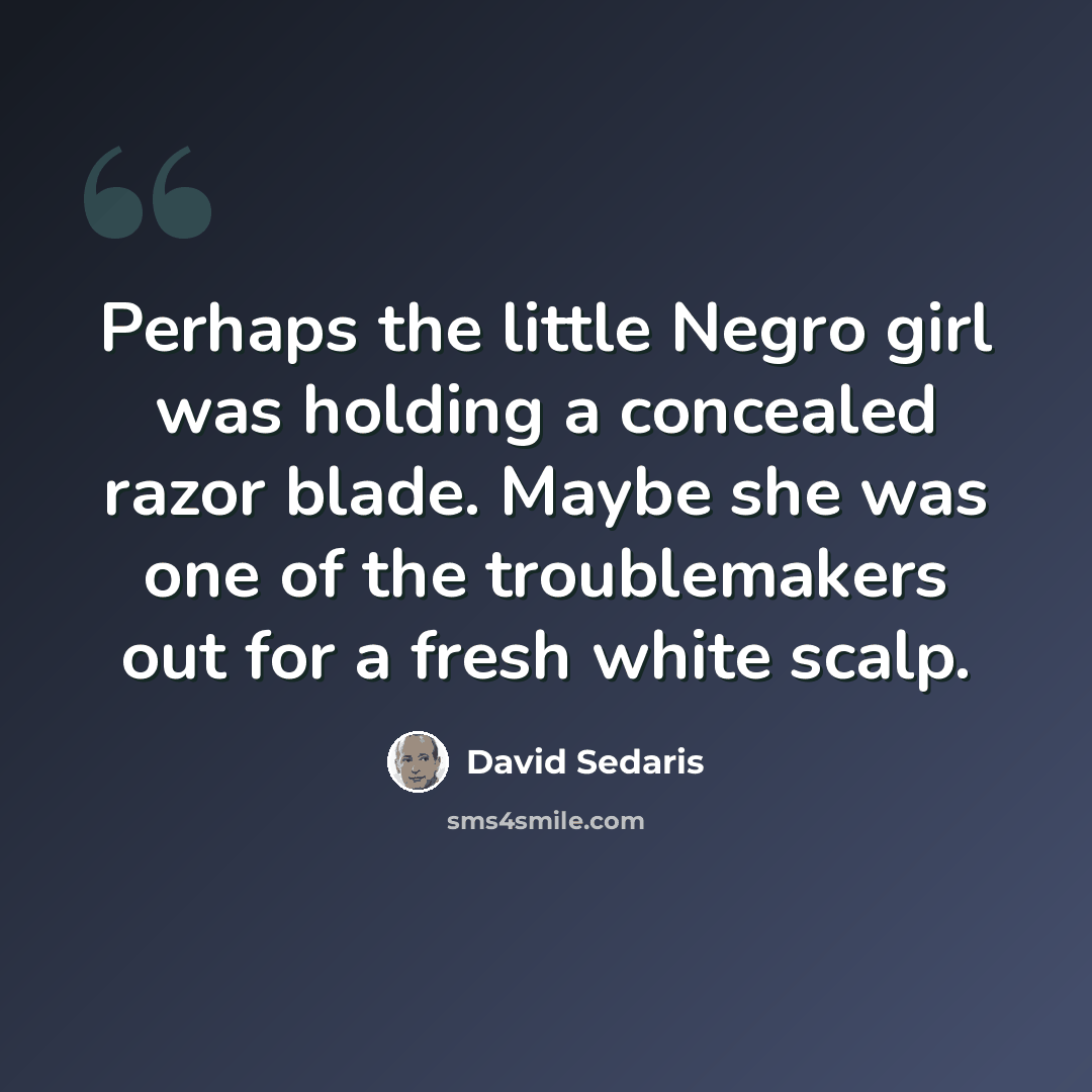 “Perhaps the little Negro girl was holding a concealed razor blade. Maybe she was one of the troublemakers out for a fresh white scalp.” quote by David Sedaris
