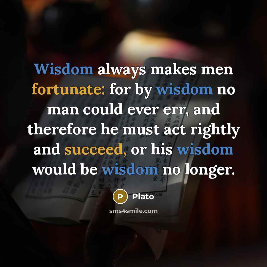 “Wisdom always makes men fortunate: for by wisdom no man could ever err, and therefore he must act rightly and succeed, or his wisdom would be wisdom no longer.” quote by Plato