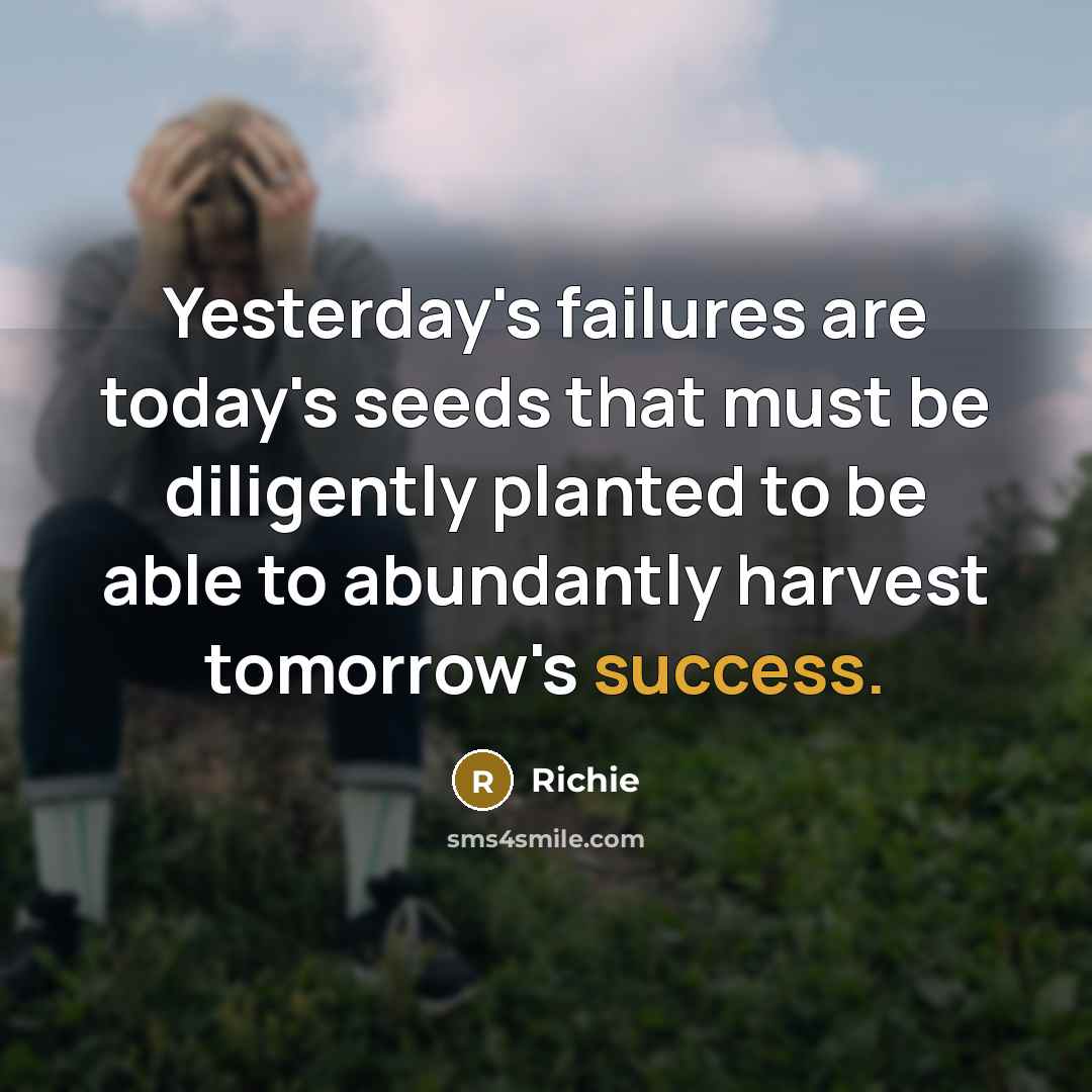 “Yesterday's failures are today's seeds that must be diligently planted to be able to abundantly harvest tomorrow's success.” quote by Richie