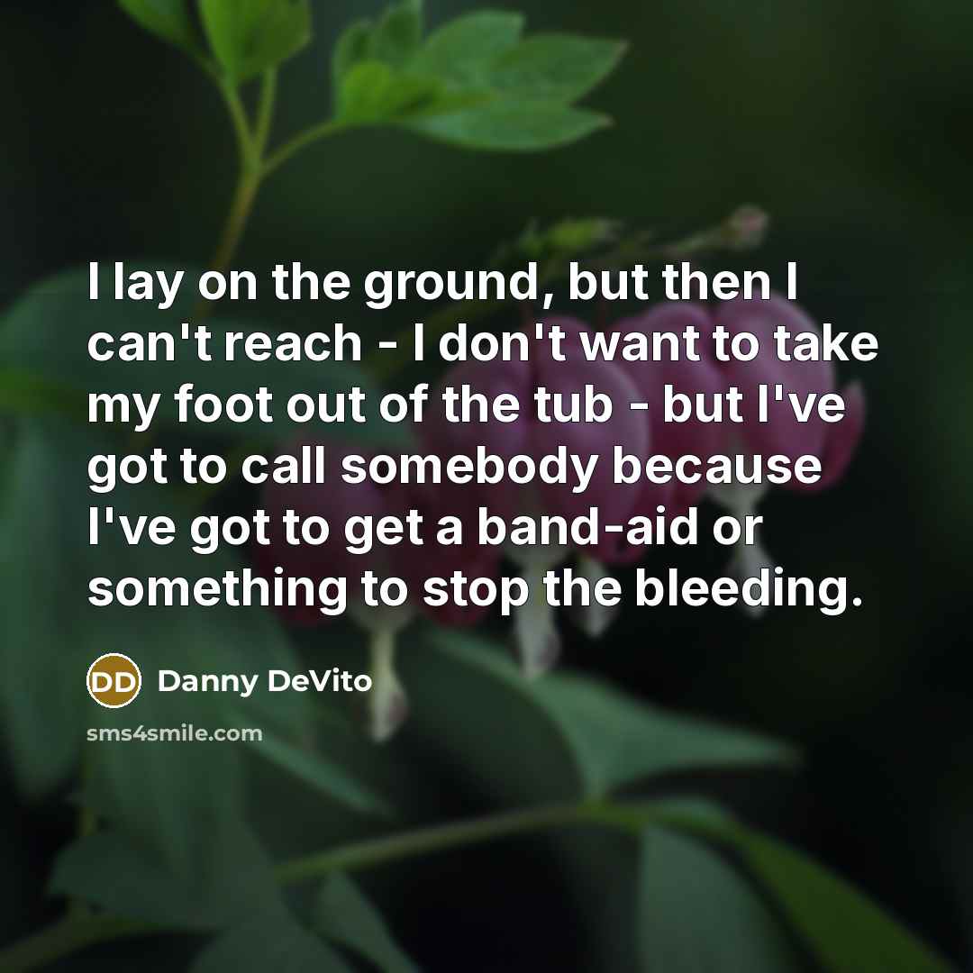 “I lay on the ground, but then I can't reach - I don't want to take my foot out of the tub - but I've got to call somebody because I've got to get a band-aid or something to stop the bleeding.” quote by Danny DeVito
