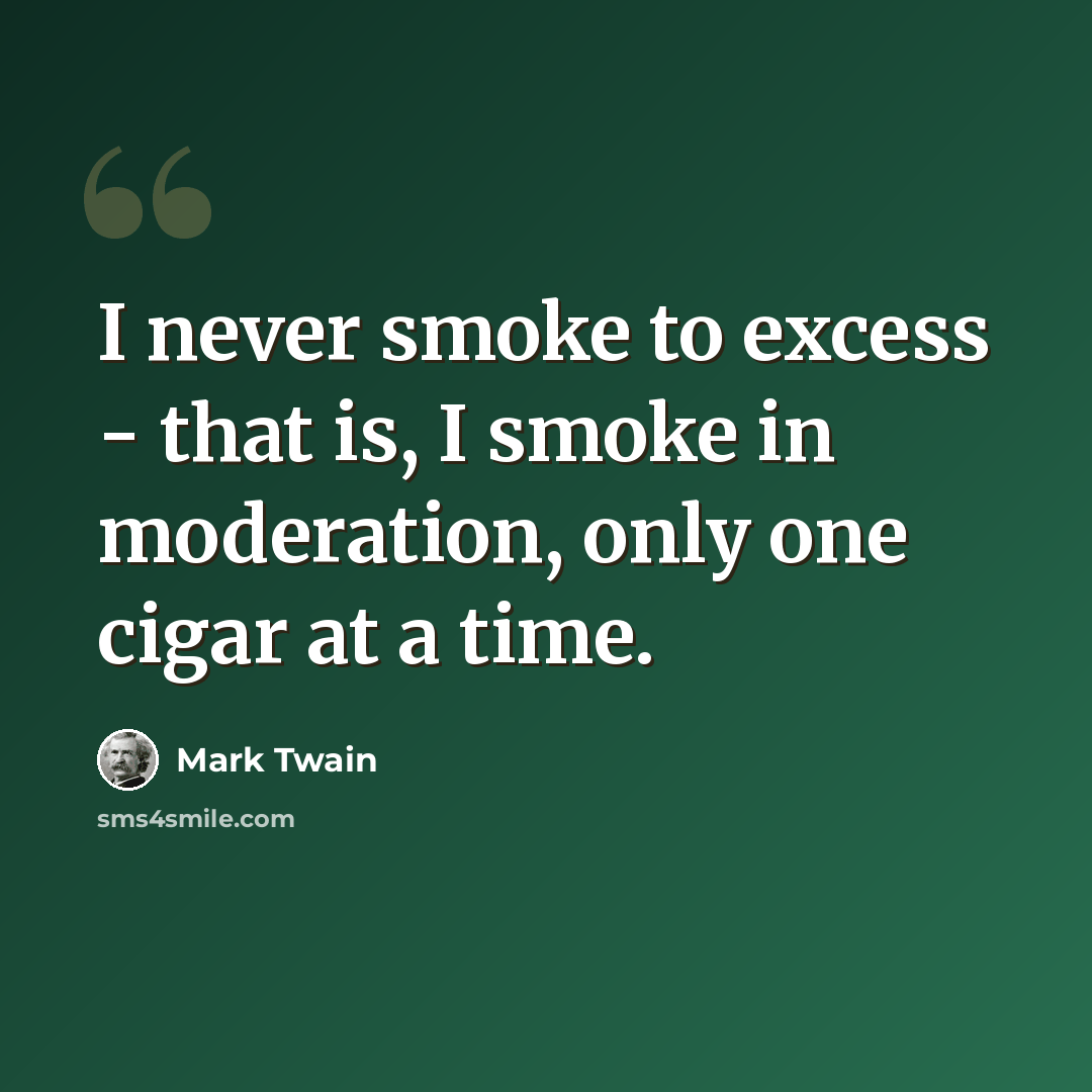“I never smoke to excess - that is, I smoke in moderation, only one cigar at a time.” quote by Mark Twain