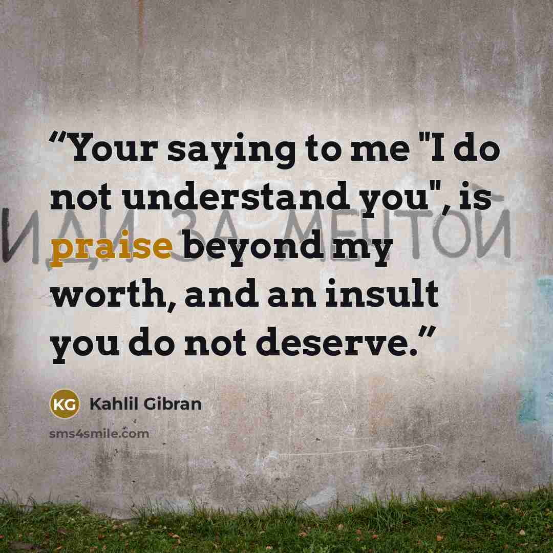 “Your saying to me "I do not understand you", is praise beyond my worth, and an insult you do not deserve.” quote by Kahlil Gibran