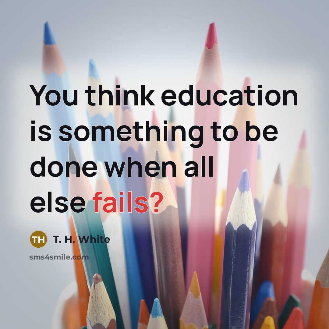 “You think education is something to be done when all else fails?” quote by T. H. White