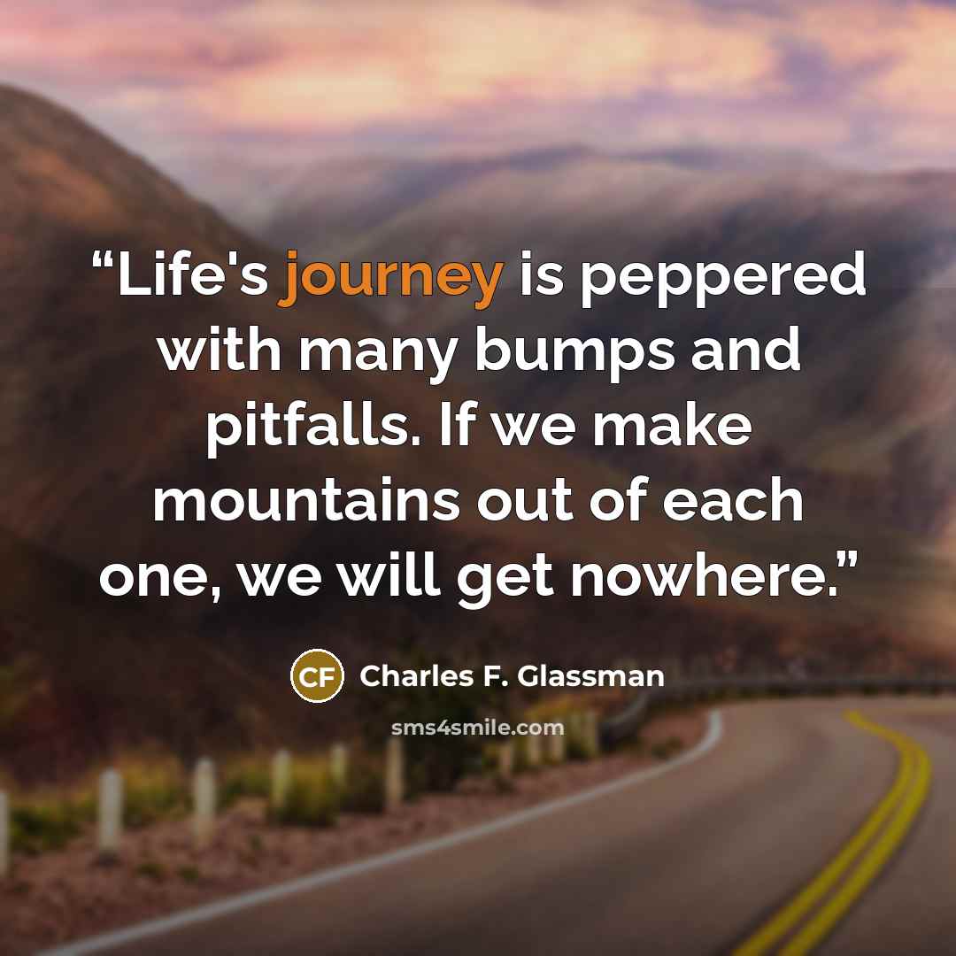 “Life's journey is peppered with many bumps and pitfalls. If we make mountains out of each one, we will get nowhere.” quote by Charles F. Glassman