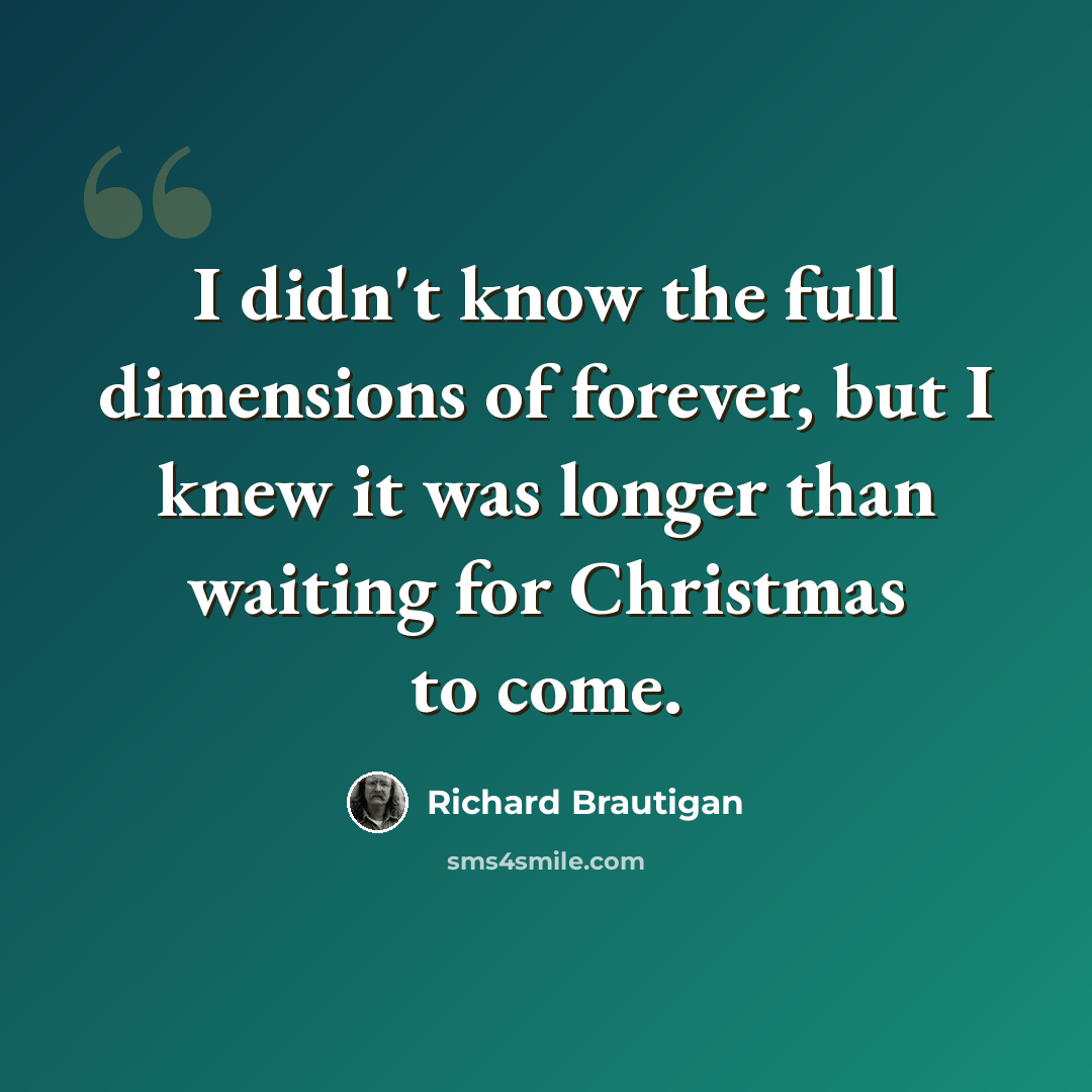 “I didn't know the full dimensions of forever, but I knew it was longer than waiting for Christmas to come.” quote by Richard Brautigan