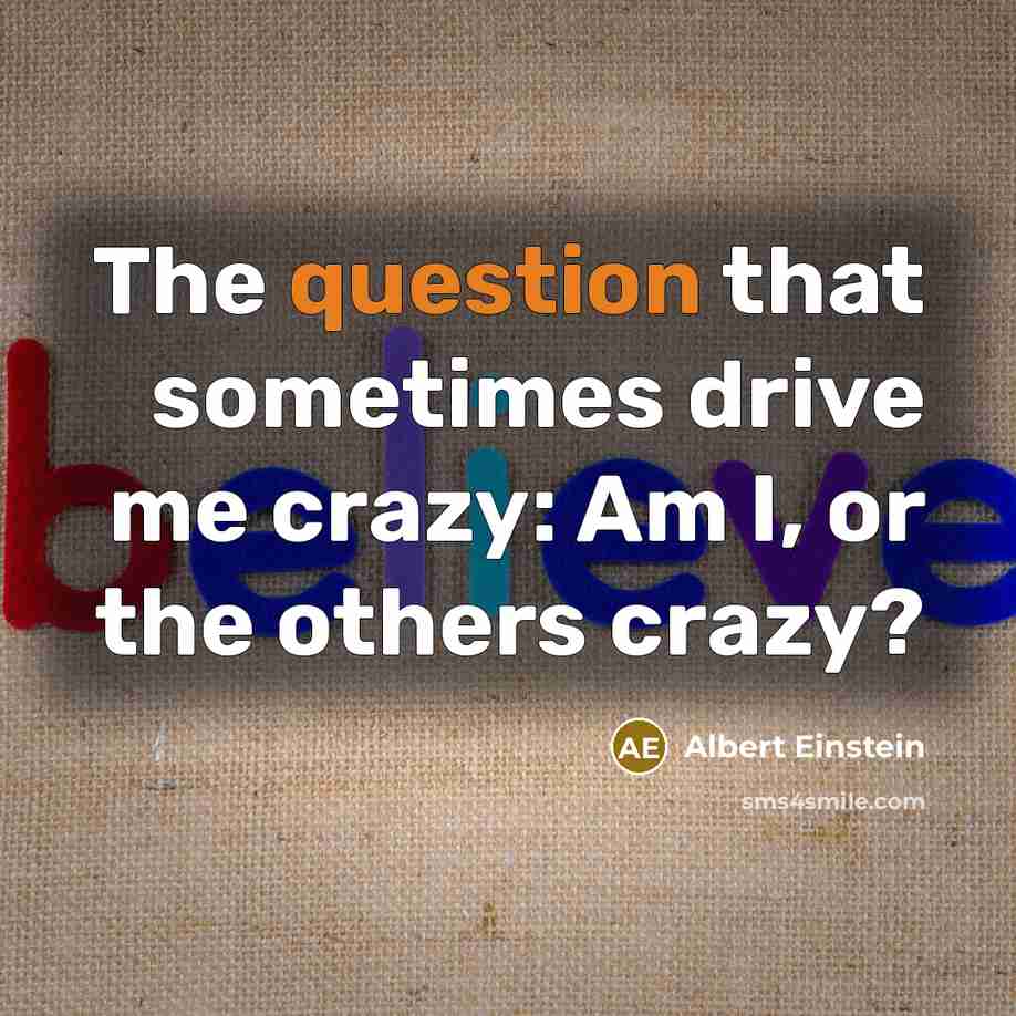 “The question that sometimes drive me crazy: Am I, or the others crazy?” quote by Albert Einstein