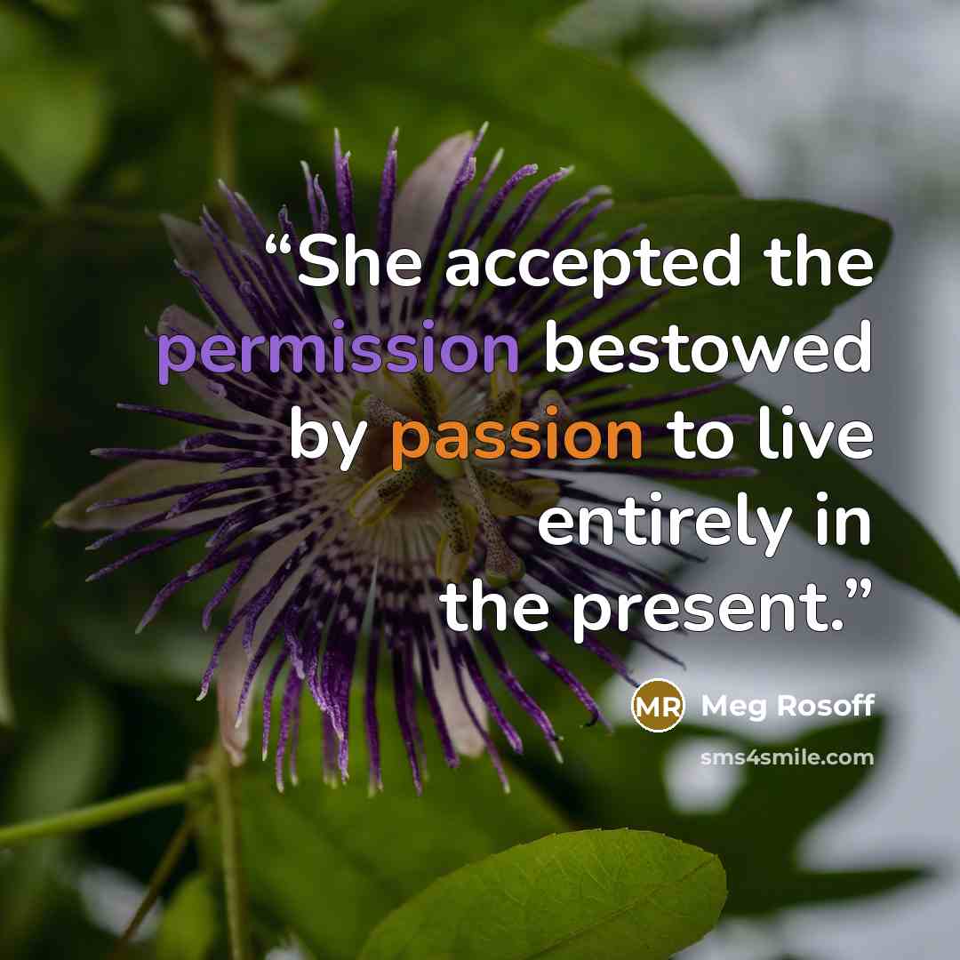 “She accepted the permission bestowed by passion to live entirely in the present.” quote by Meg Rosoff