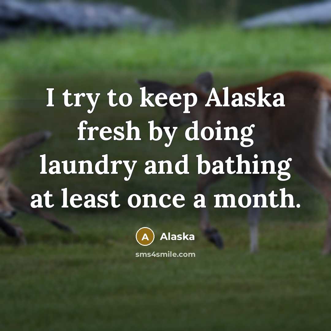 “I try to keep Alaska fresh by doing laundry and bathing at least once a month.” quote by Alaska