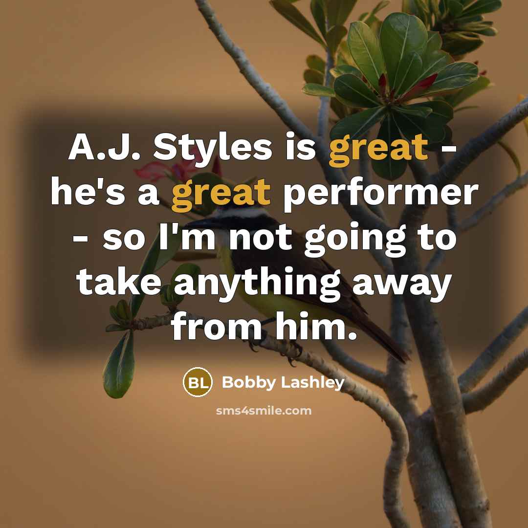 “A.J. Styles is great - he's a great performer - so I'm not going to take anything away from him.” quote by Bobby Lashley