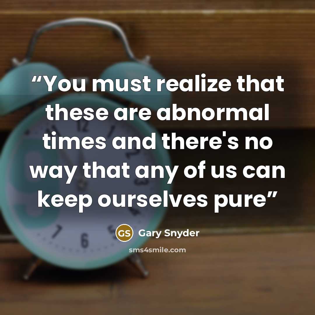 “You must realize that these are abnormal times and there's no way that any of us can keep ourselves pure” quote by Gary Snyder