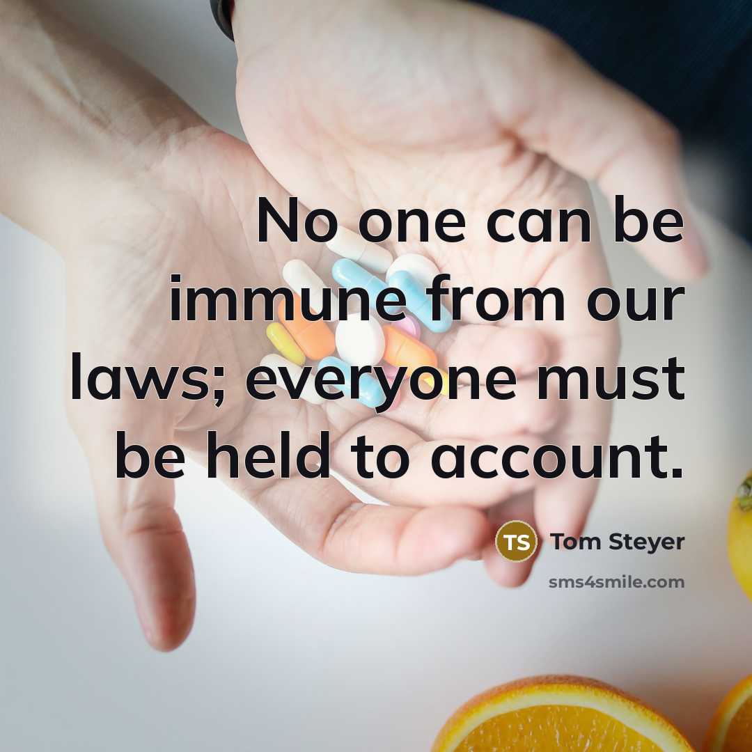 “No one can be immune from our laws; everyone must be held to account.” quote by Tom Steyer
