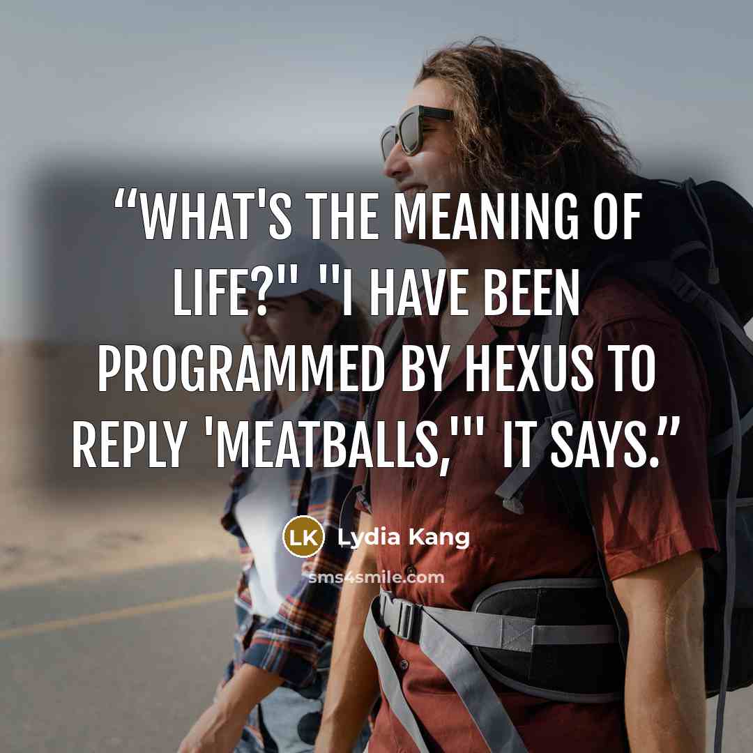 “What's the meaning of life?" "I have been programmed by Hexus to reply 'meatballs,'" it says.” quote by Lydia Kang