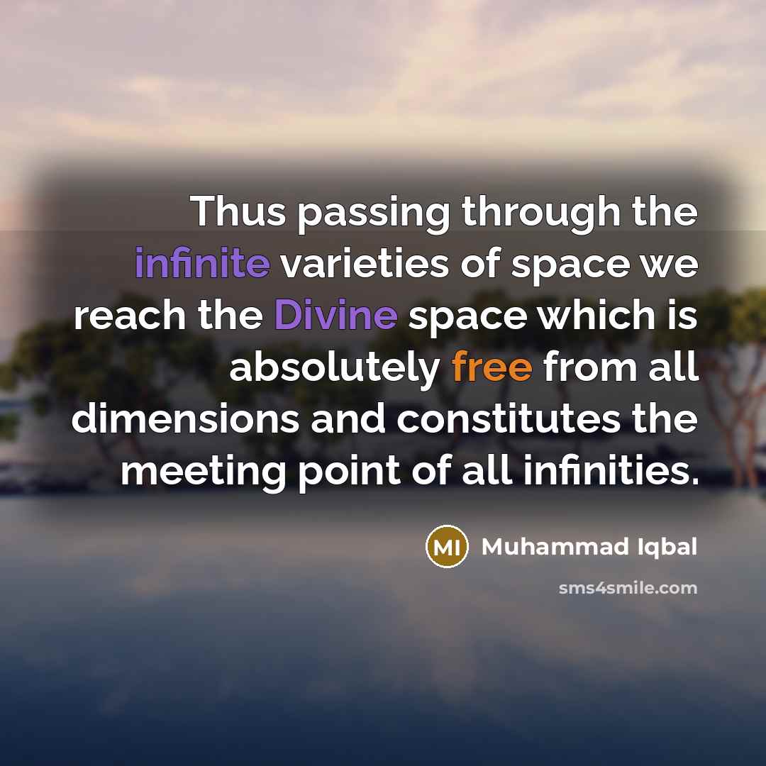 “Thus passing through the infinite varieties of space we reach the Divine space which is absolutely free from all dimensions and constitutes the meeting point of all infinities.” quote by Muhammad Iqbal