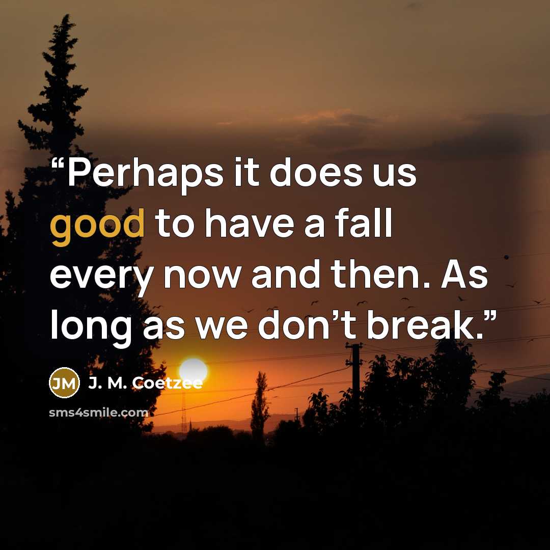 “Perhaps it does us good to have a fall every now and then. As long as we don't break.” quote by J. M. Coetzee