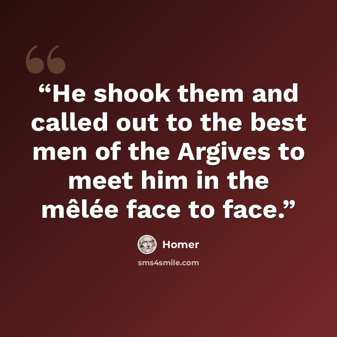 “He shook them and called out to the best men of the Argives to meet him in the mêlée face to face.” quote by Homer