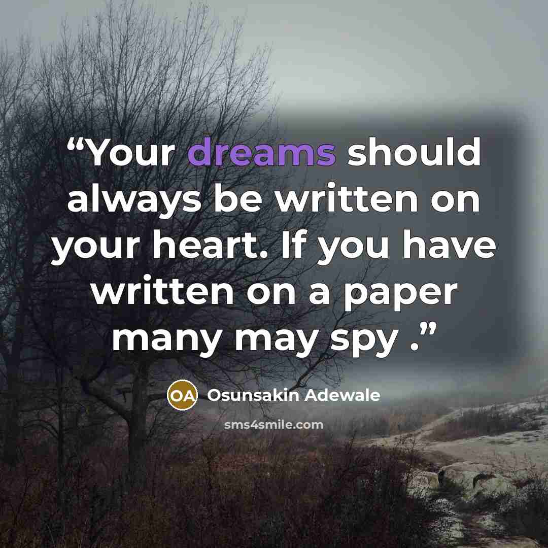“Your dreams should always be written on your heart. If you have written on a paper many may spy .” quote by Osunsakin Adewale