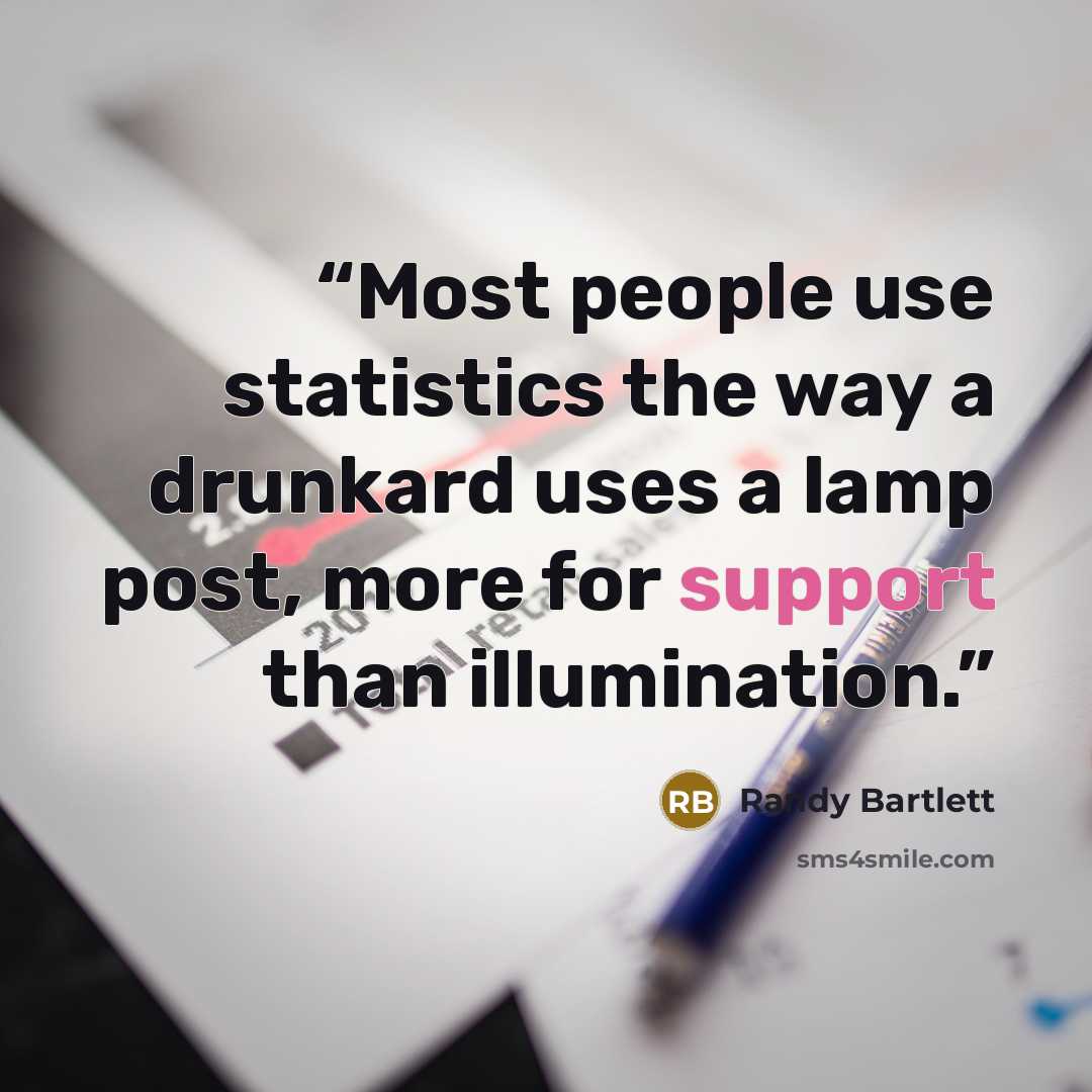 “Most people use statistics the way a drunkard uses a lamp post, more for support than illumination.” quote by Randy Bartlett