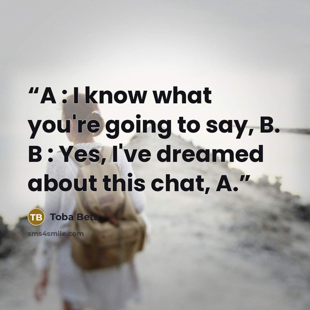 “A : I know what you're going to say, B. B : Yes, I've dreamed about this chat, A.” quote by Toba Beta