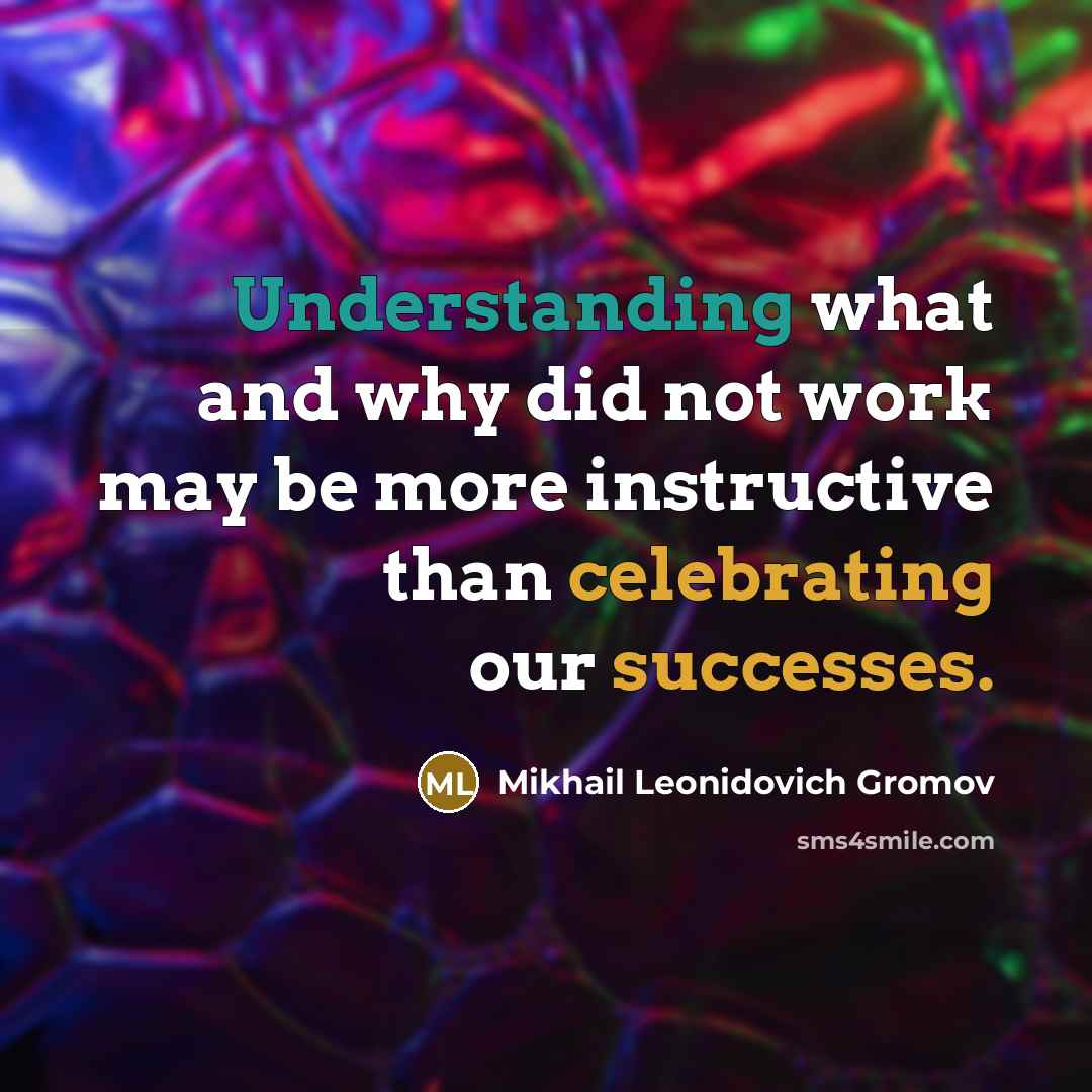 “Understanding what and why did not work may be more instructive than celebrating our successes.” quote by Mikhail Leonidovich Gromov