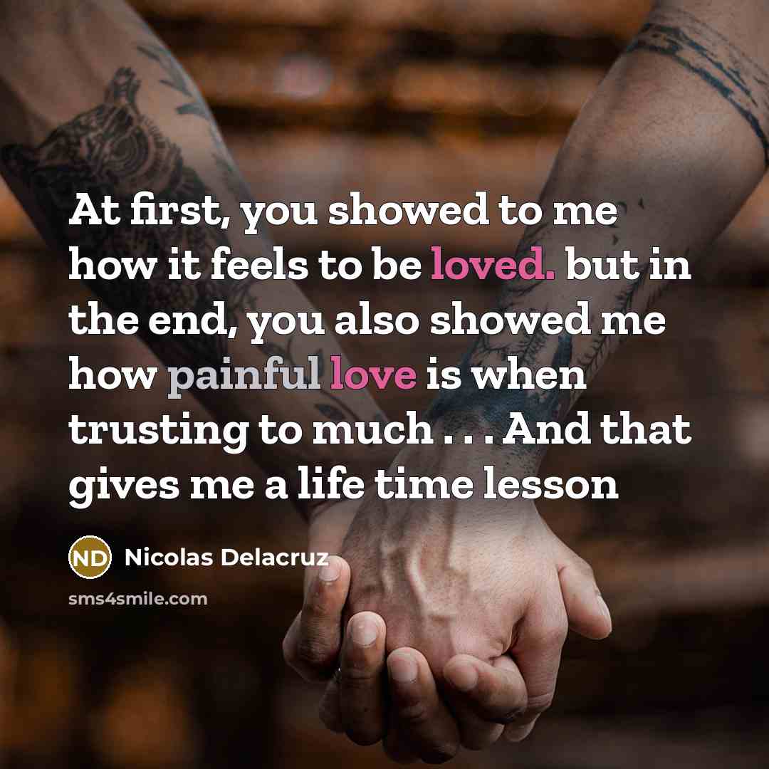 “At first, you showed to me how it feels to be loved. but in the end, you also showed me how painful love is when trusting to much . . . And that gives me a life time lesson” quote by Nicolas Delacruz