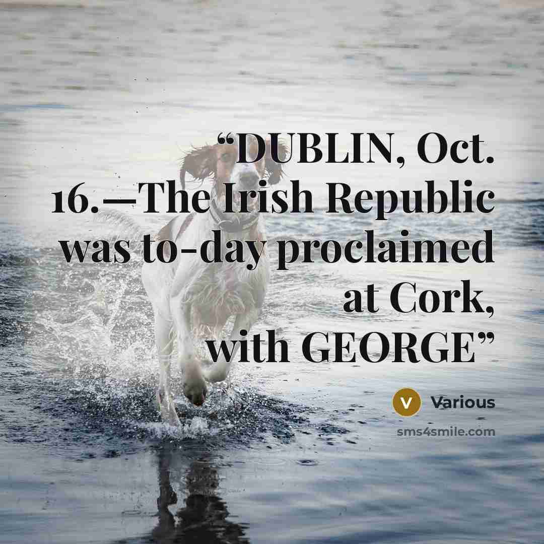 “DUBLIN, Oct. 16.—The Irish Republic was to-day proclaimed at Cork, with GEORGE” quote by Various