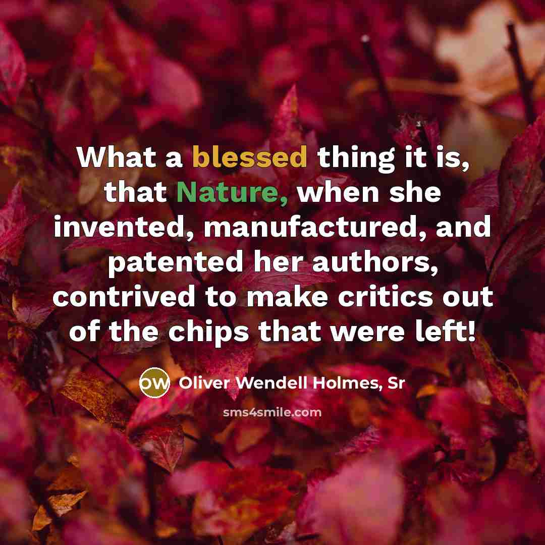 “What a blessed thing it is, that Nature, when she invented, manufactured, and patented her authors, contrived to make critics out of the chips that were left!” quote by Oliver Wendell Holmes, Sr