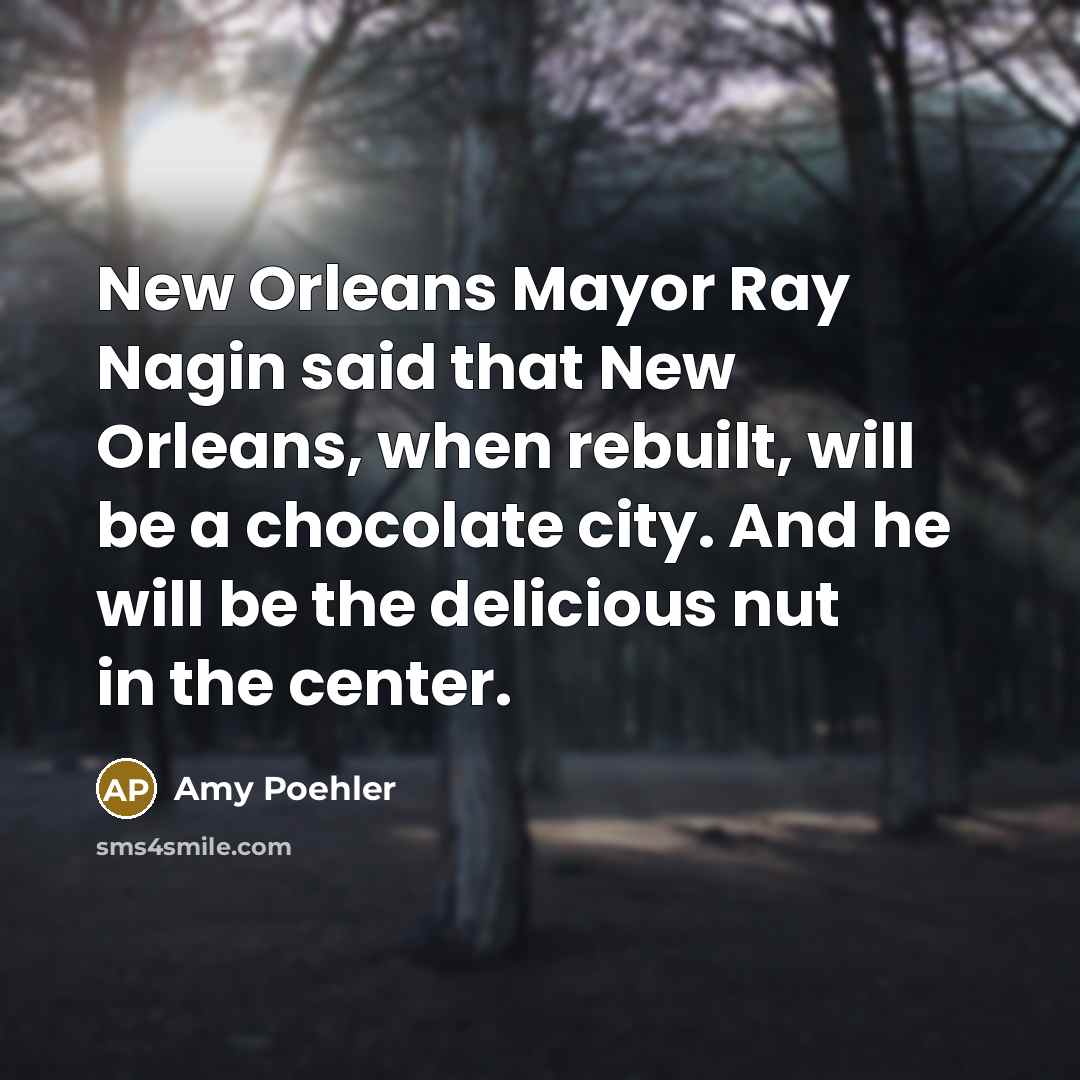 “New Orleans Mayor Ray Nagin said that New Orleans, when rebuilt, will be a chocolate city. And he will be the delicious nut in the center.” quote by Amy Poehler