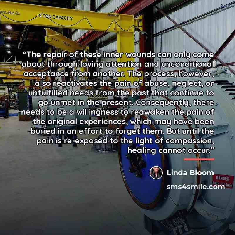 “The repair of these inner wounds can only come about through loving attention and unconditional acceptance from another. The process, however, also reactivates the pain of abuse, neglect, or unfulfilled needs from the past that continue to go unmet in the present. Consequently, there needs to be a…” quote by Linda Bloom