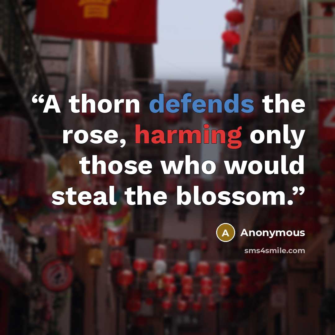 “A thorn defends the rose, harming only those who would steal the blossom.” quote by Anonymous