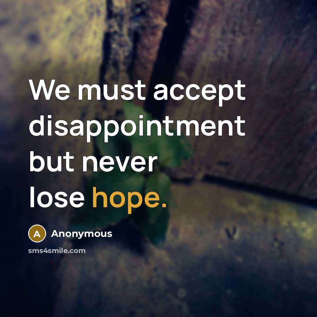 “We must accept disappointment but never lose hope.” quote by Anonymous