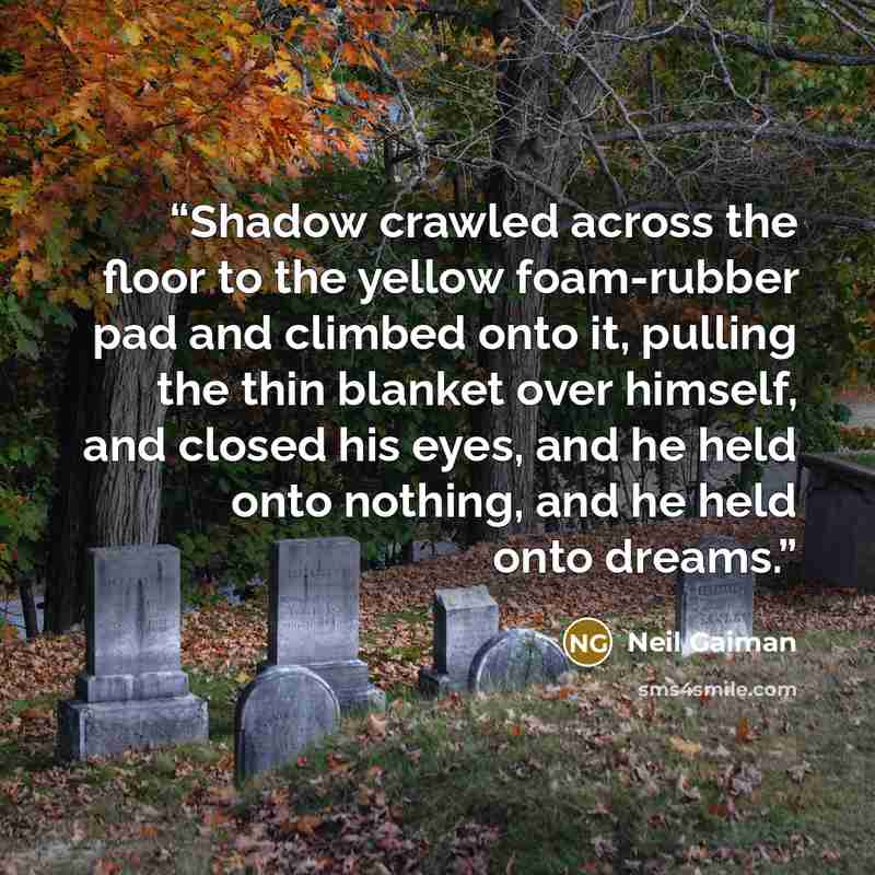 “Shadow crawled across the floor to the yellow foam-rubber pad and climbed onto it, pulling the thin blanket over himself, and closed his eyes, and he held onto nothing, and he held onto dreams.” quote by Neil Gaiman