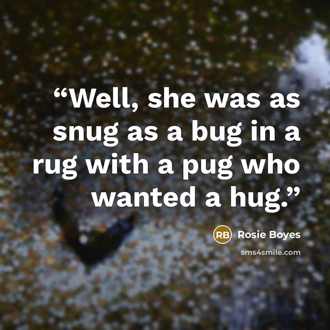 “Well, she was as snug as a bug in a rug with a pug who wanted a hug.” quote by Rosie Boyes