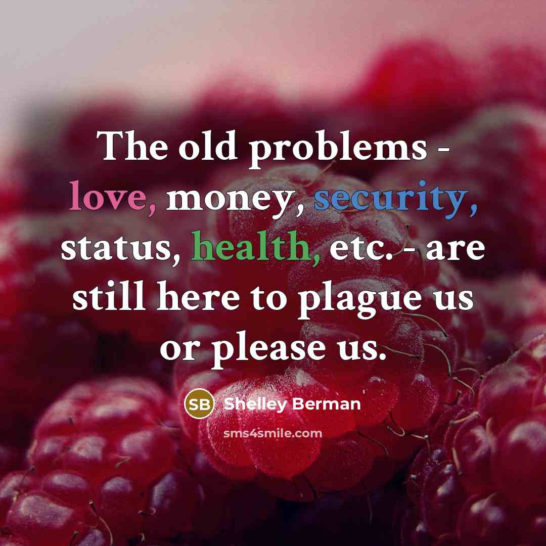“The old problems - love, money, security, status, health, etc. - are still here to plague us or please us.” quote by Shelley Berman
