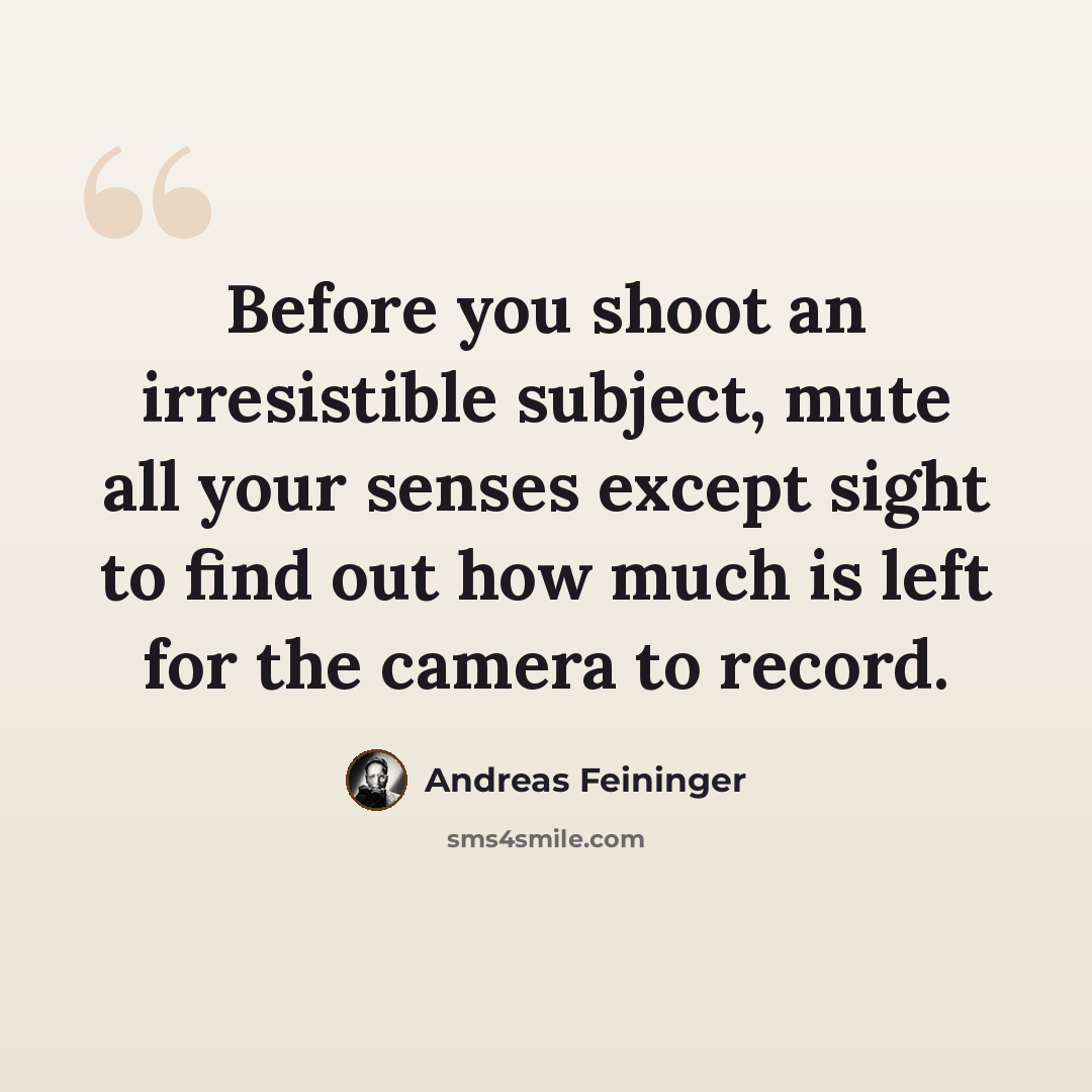 “Before you shoot an irresistible subject, mute all your senses except sight to find out how much is left for the camera to record.” quote by Andreas Feininger