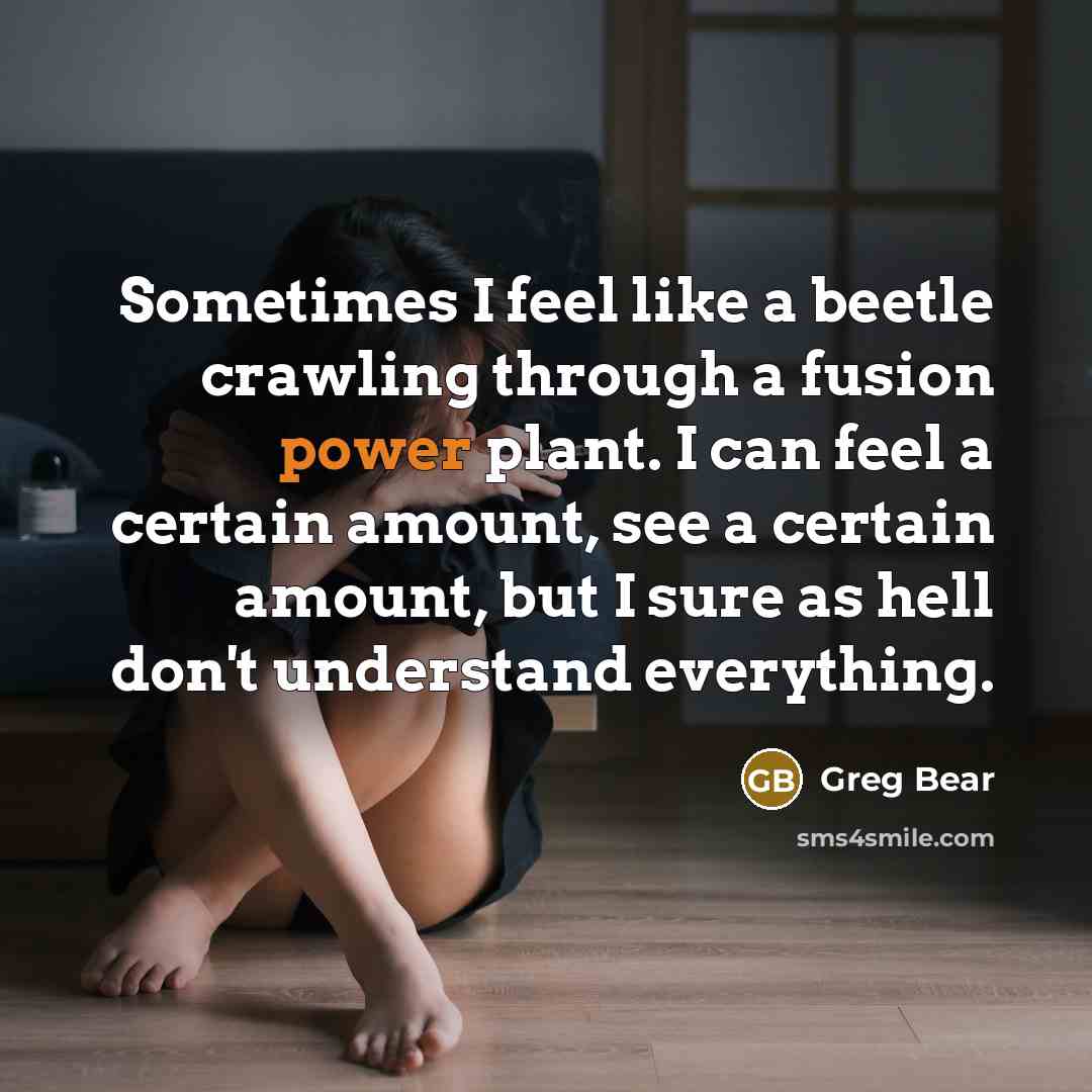 “Sometimes I feel like a beetle crawling through a fusion power plant. I can feel a certain amount, see a certain amount, but I sure as hell don't understand everything.” quote by Greg Bear