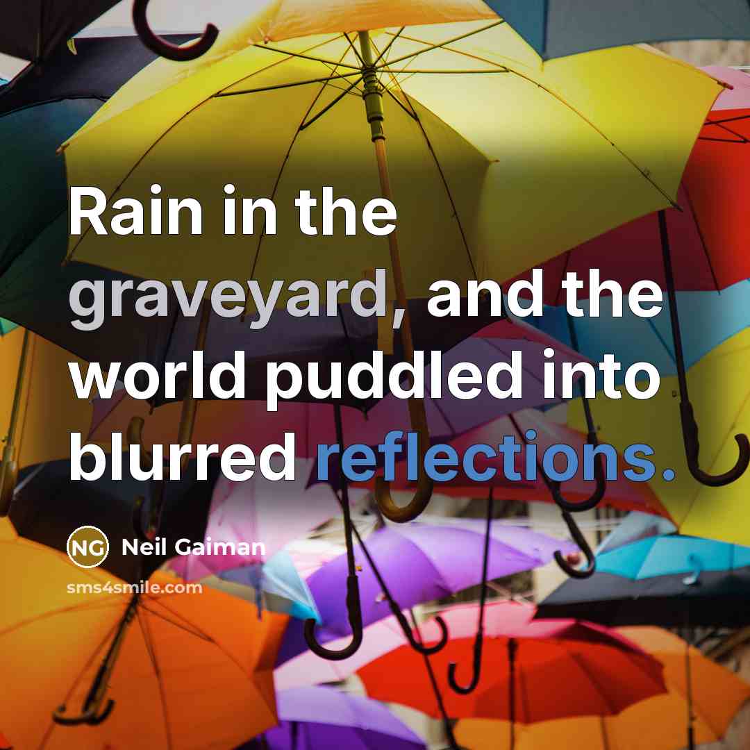 “Rain in the graveyard, and the world puddled into blurred reflections.” quote by Neil Gaiman
