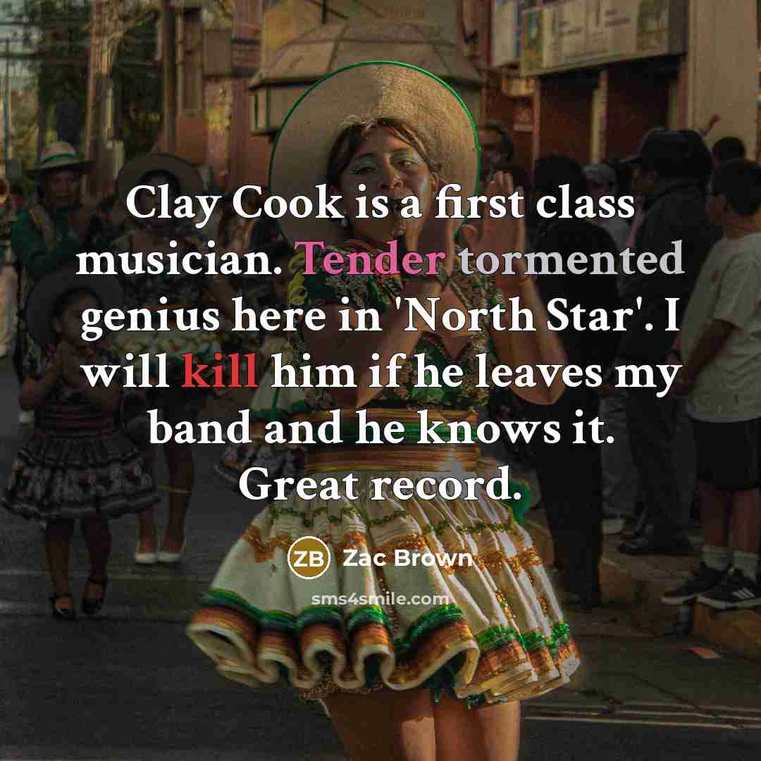 “Clay Cook is a first class musician. Tender tormented genius here in 'North Star'. I will kill him if he leaves my band and he knows it. Great record.” quote by Zac Brown
