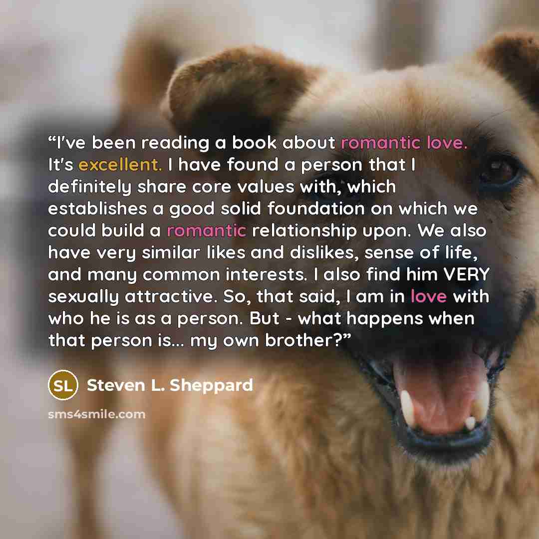 “I've been reading a book about romantic love. It's excellent. I have found a person that I definitely share core values with, which establishes a good solid foundation on which we could build a romantic relationship upon. We also have very similar likes and dislikes, sense of life, and many common…” quote by Steven L. Sheppard