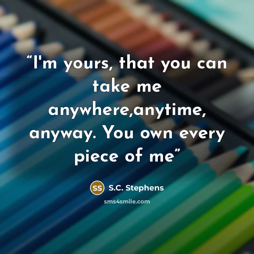 “I'm yours, that you can take me anywhere,anytime, anyway. You own every piece of me” quote by S.C. Stephens