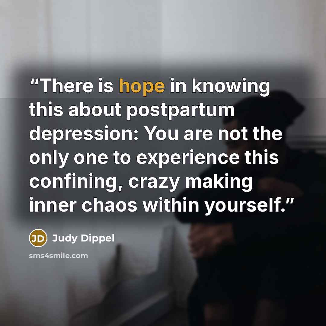 “There is hope in knowing this about postpartum depression: You are not the only one to experience this confining, crazy making inner chaos within yourself.” quote by Judy Dippel
