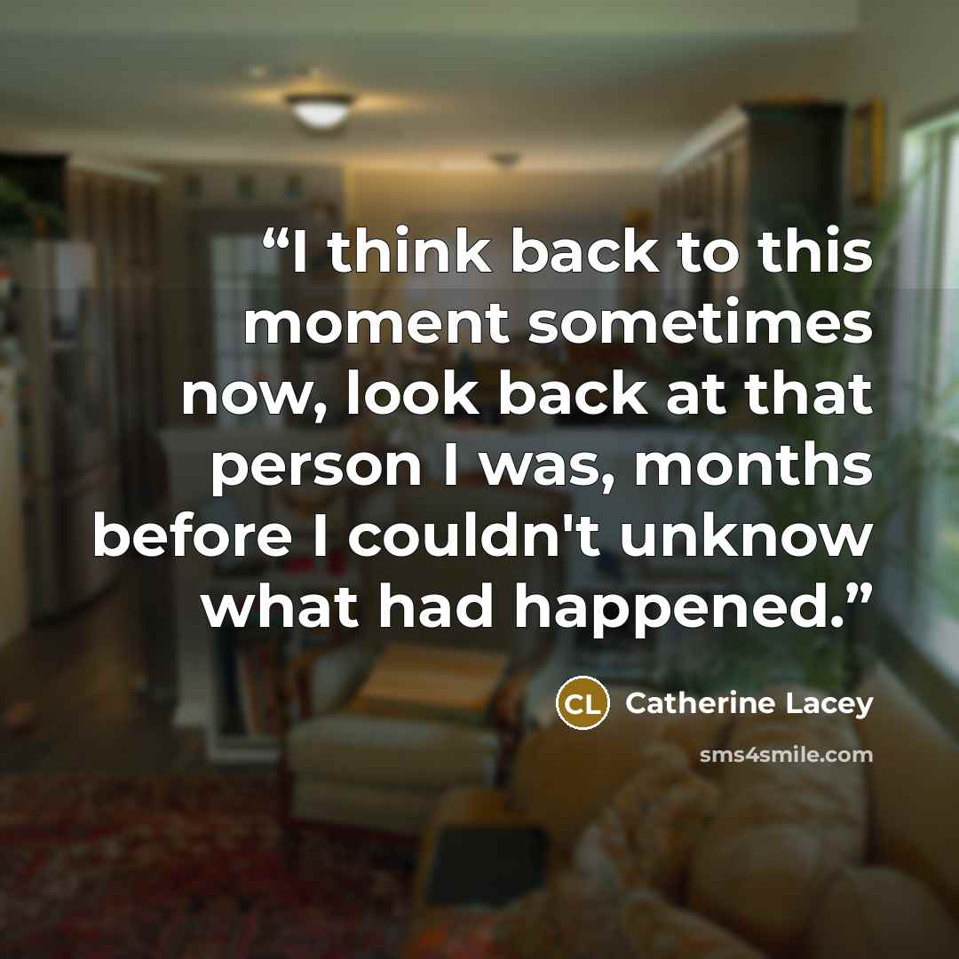 “I think back to this moment sometimes now, look back at that person I was, months before I couldn't unknow what had happened.” quote by Catherine Lacey