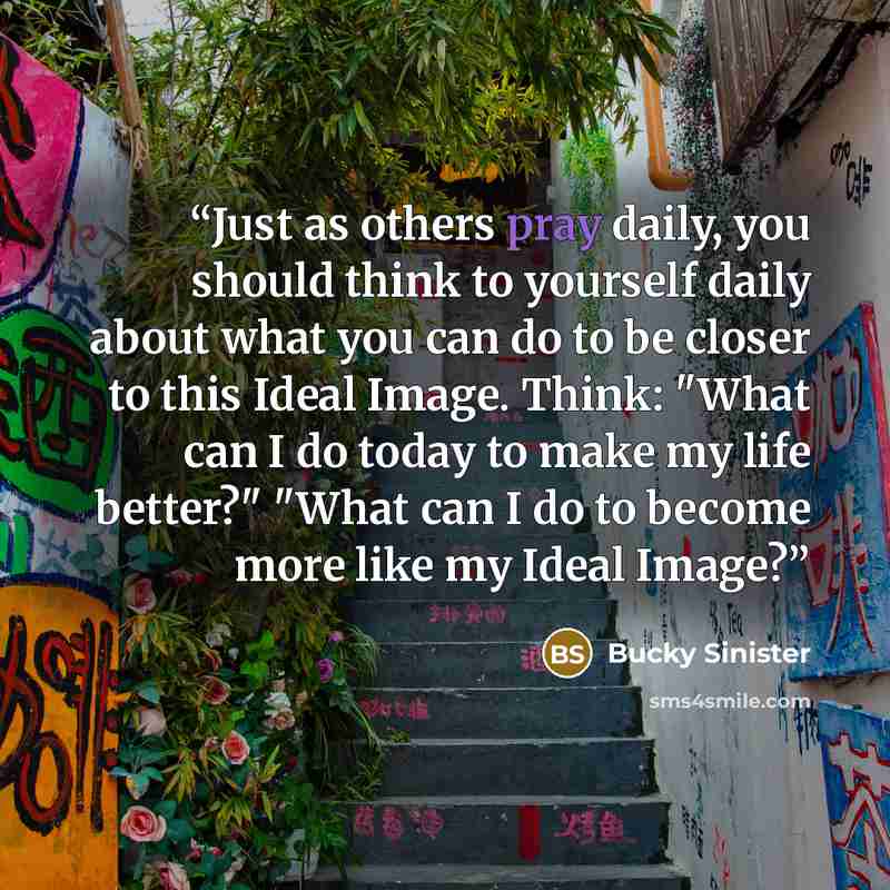 “Just as others pray daily, you should think to yourself daily about what you can do to be closer to this Ideal Image. Think: "What can I do today to make my life better?" "What can I do to become more like my Ideal Image?” quote by Bucky Sinister