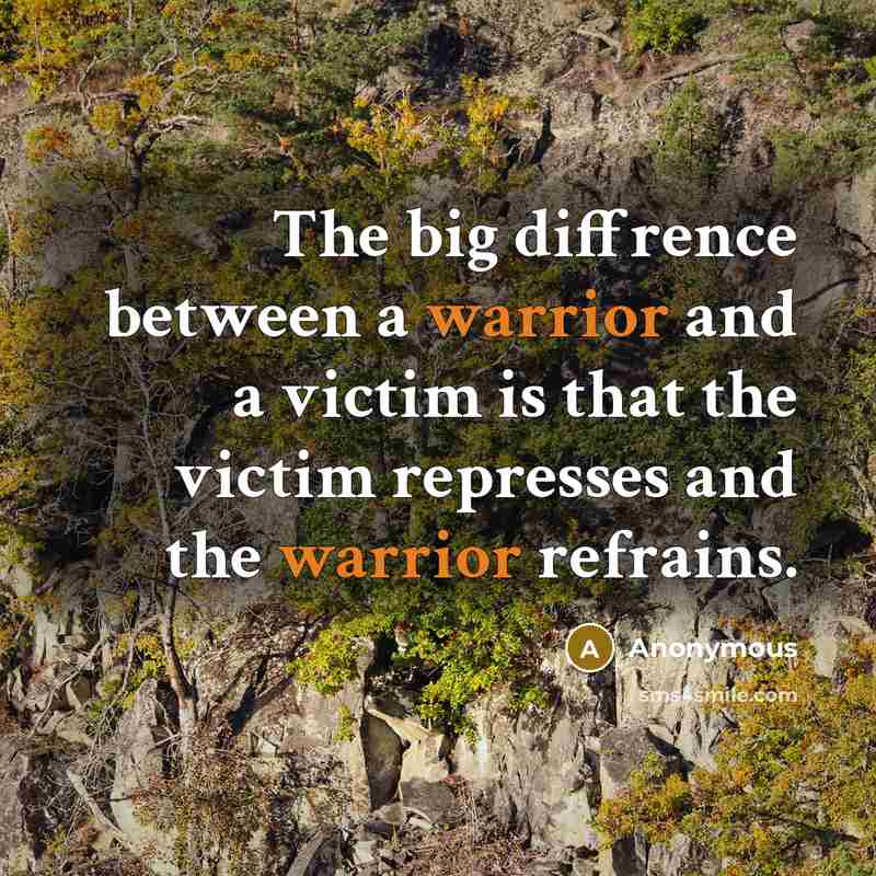 “The big diffrence between a warrior and a victim is that the victim represses and the warrior refrains.” quote by Anonymous