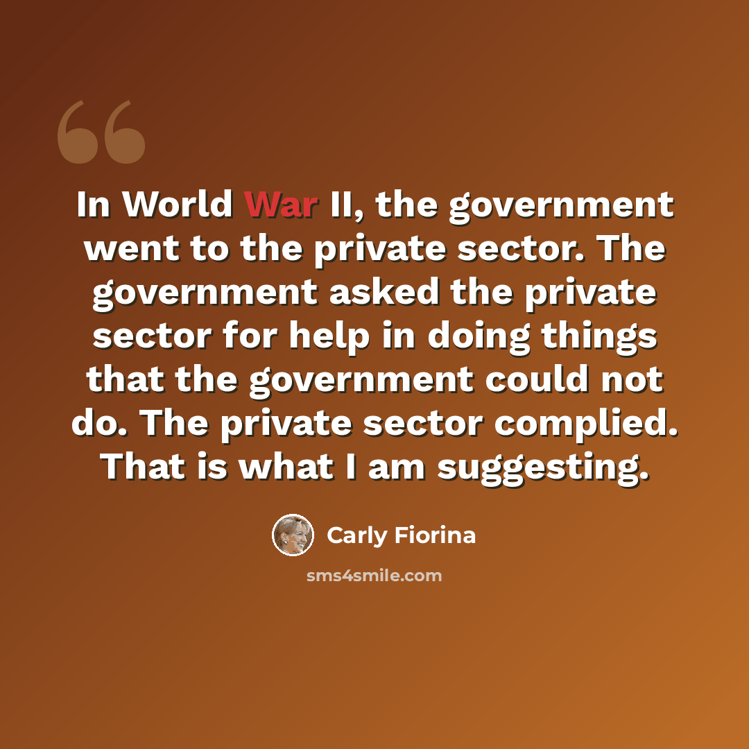 “In World War II, the government went to the private sector. The government asked the private sector for help in doing things that the government could not do. The private sector complied. That is what I am suggesting.” quote by Carly Fiorina