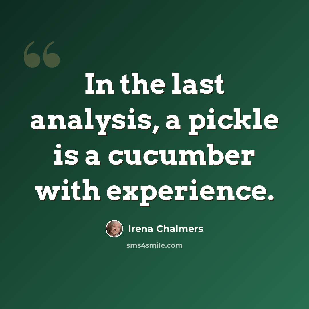 “In the last analysis, a pickle is a cucumber with experience.” quote by Irena Chalmers