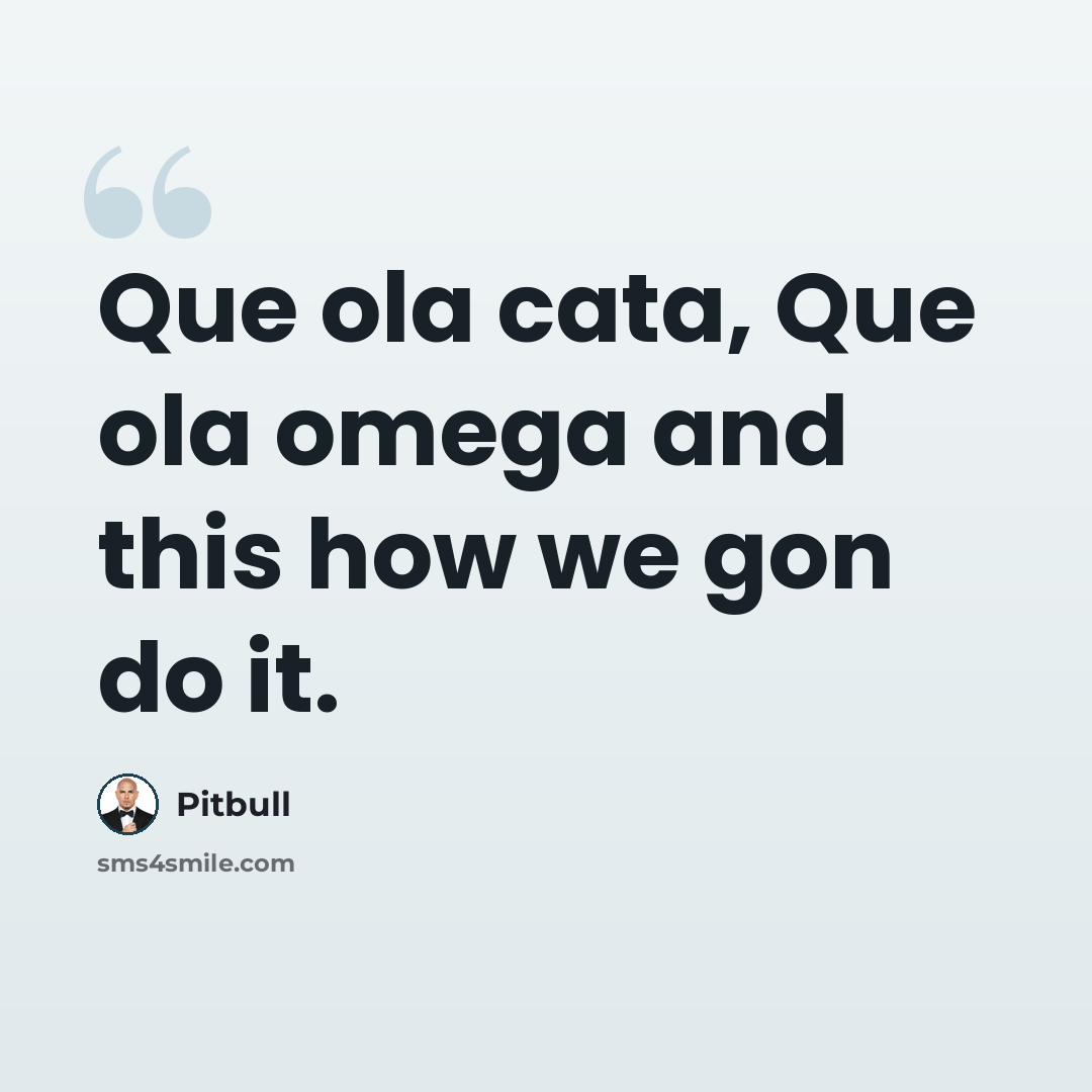 “Que ola cata, Que ola omega and this how we gon do it.” quote by Pitbull